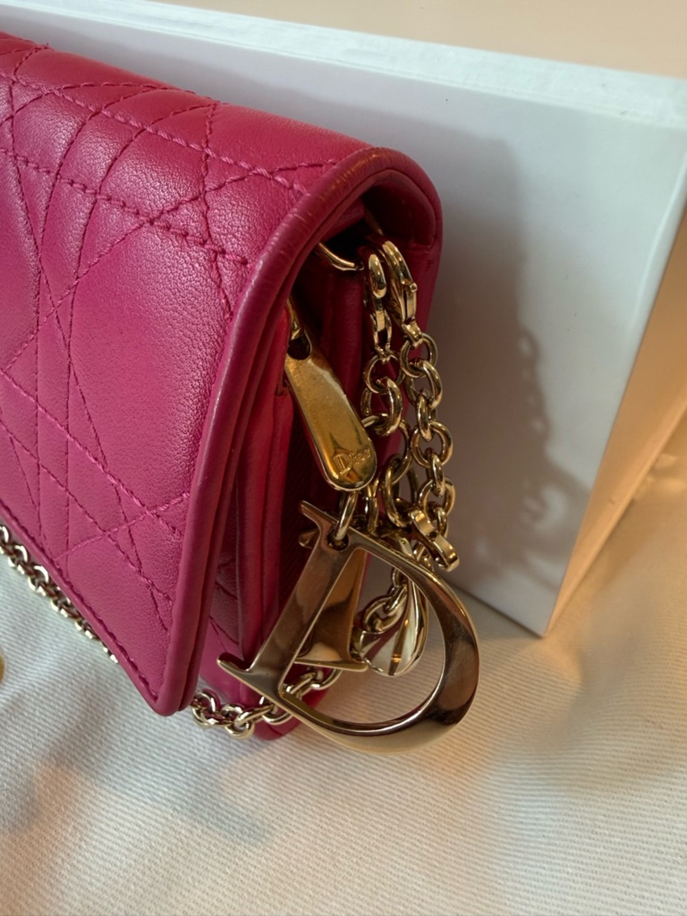 Christian Dior Fuchsia Cannage leather WOC wallet on Chain - Picture 4 of 16